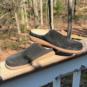 Earth Black Suede Slip-On Women's Loafers with Tan Wood-Tone Sole